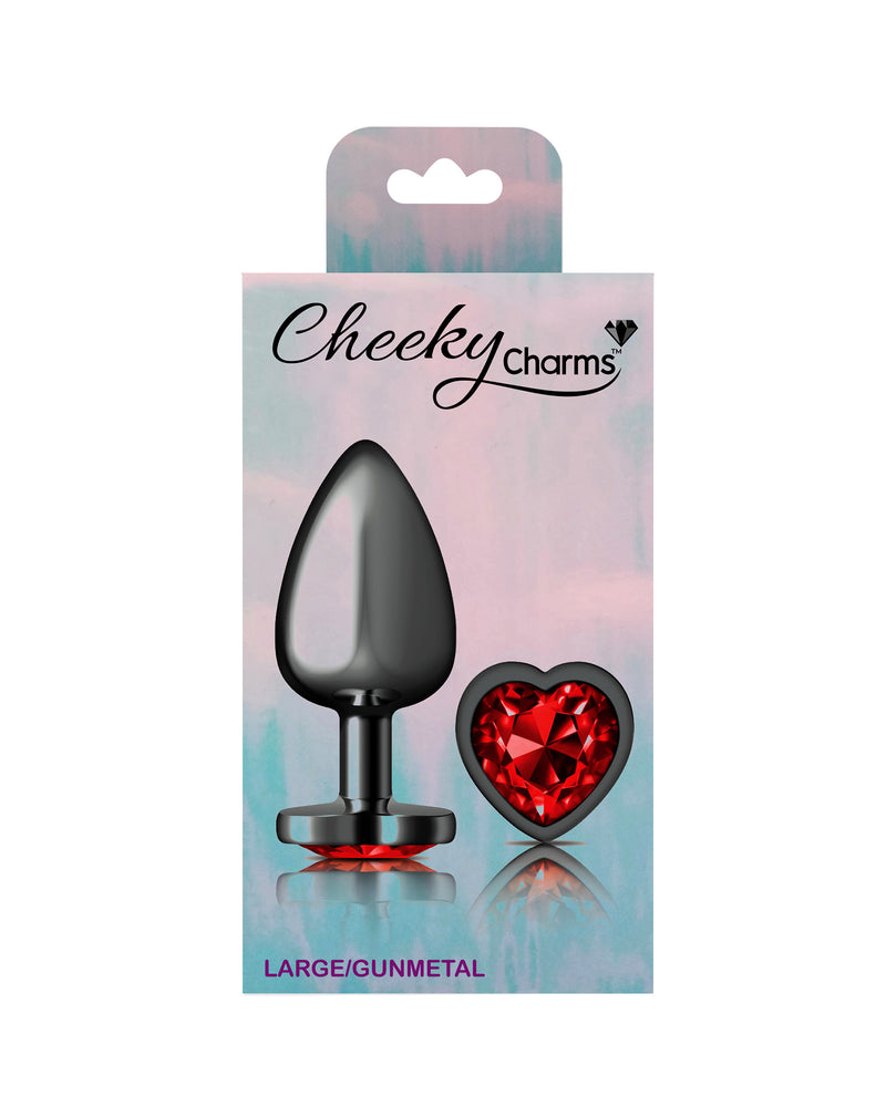 Cheeky Charms-Gunmetal Metal Butt Plug- Heart-Dark Red-Large