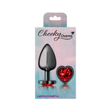 Cheeky Charms-Gunmetal Metal Butt Plug- Heart-Dark Red-Large