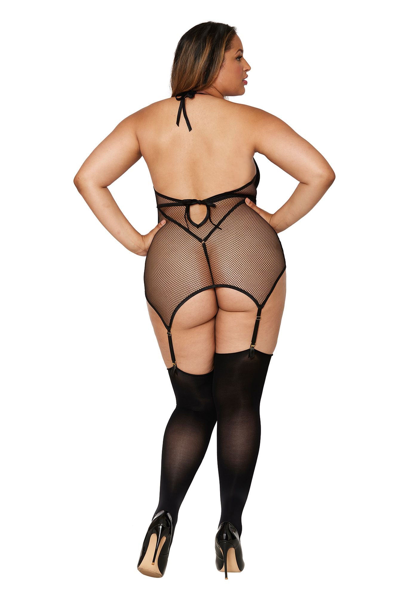 "Garter Slip Teddy - Queen Size - Black DG-12804BLKQ"