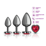 Cheeky Charms - Metal Butt Plug Gunmetal - Heart Dark Red - Anal Trainer Kit