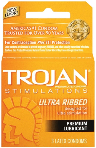 "Trojan Stimulations Ultra Ribbed Lubricated Condoms - 3 Pack TJ94050"