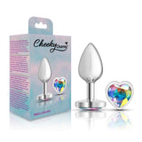 Cheeky Charms-Silver Metal Butt Plug- Heart-Clear-Small