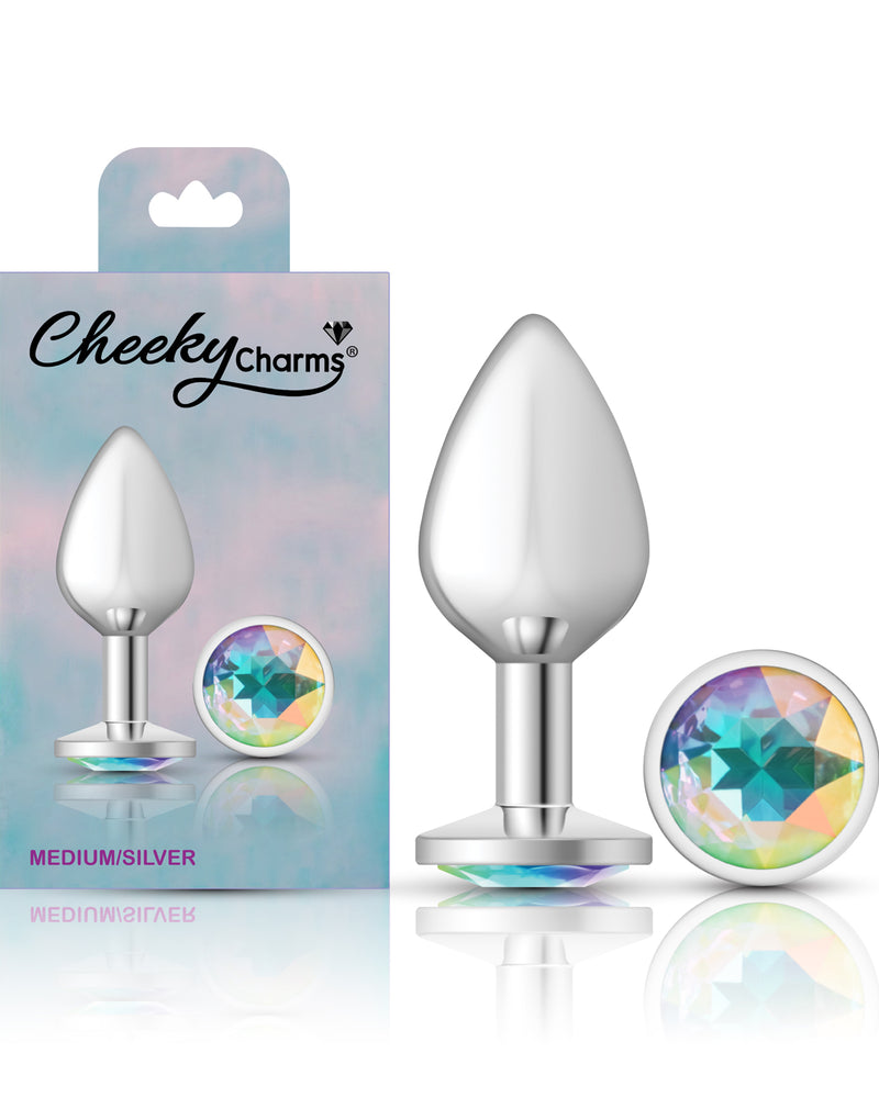 Cheeky Charms-Silver Metal Butt Plug- Round-Clear-Medium