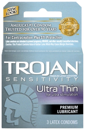 "Trojan Sensitivity Ultra Thin Lubricated Condoms - 3 Pack TJ92620"