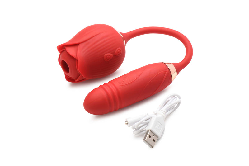 "Bloomgasm Romping Rose Suction and Thrusting Vibrator - Red INM-AH147"