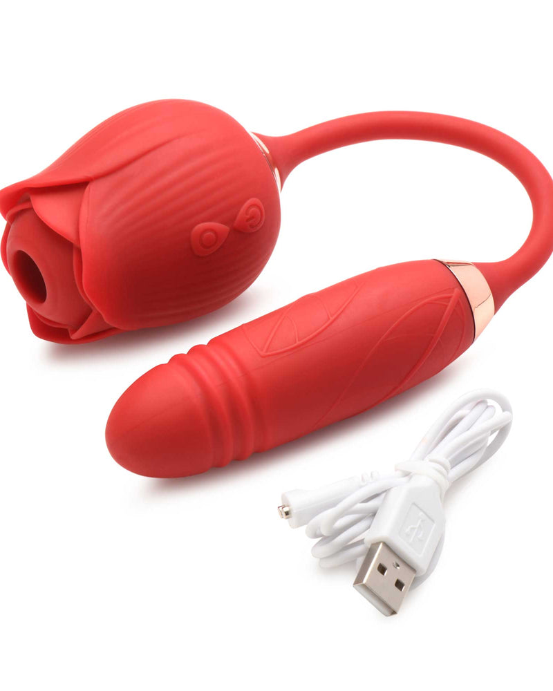 "Bloomgasm Romping Rose Suction and Thrusting Vibrator - Red INM-AH147"