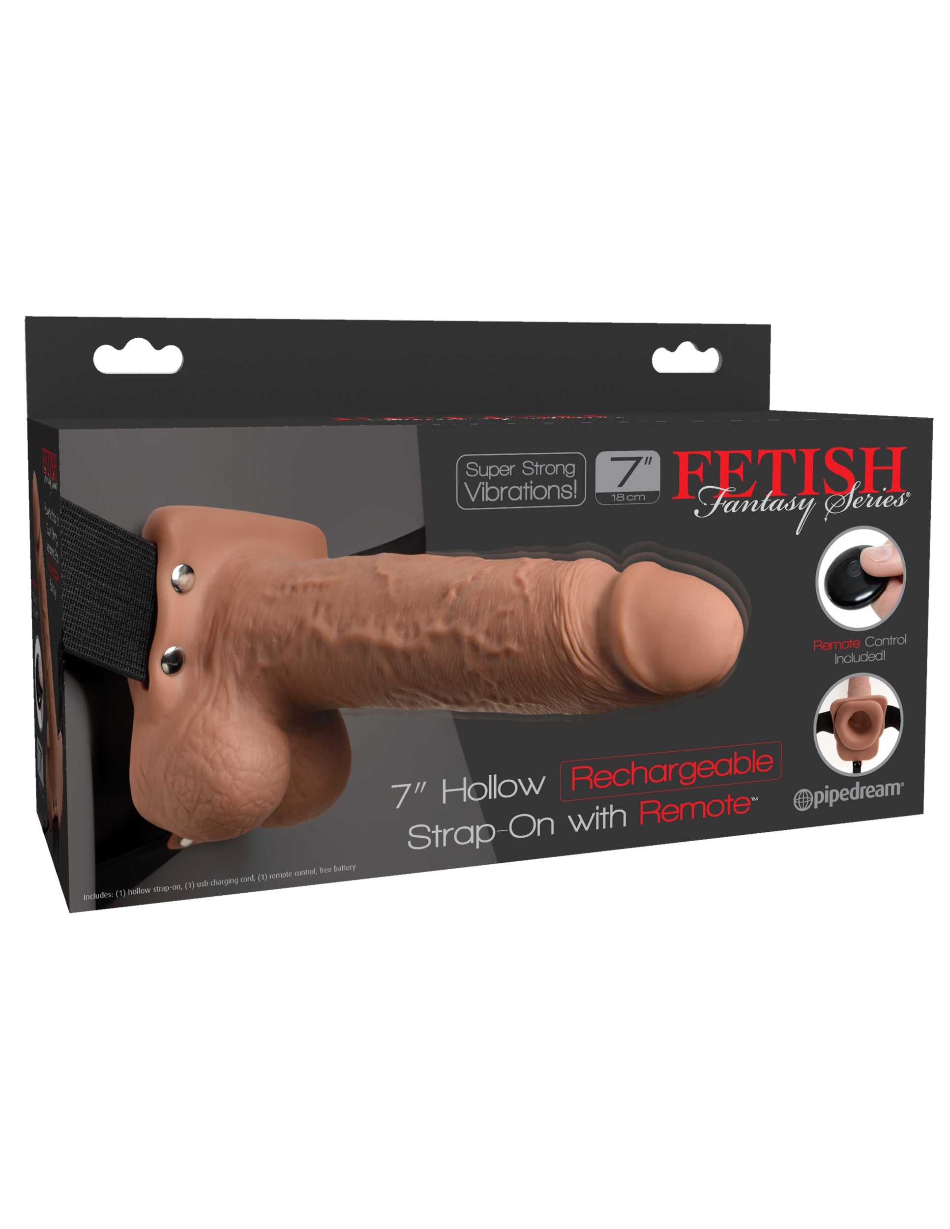 "Fetish Fantasy Series 7 Inch Hollow Rechargeable Strap-on With Remote - Tan PD3391-22"