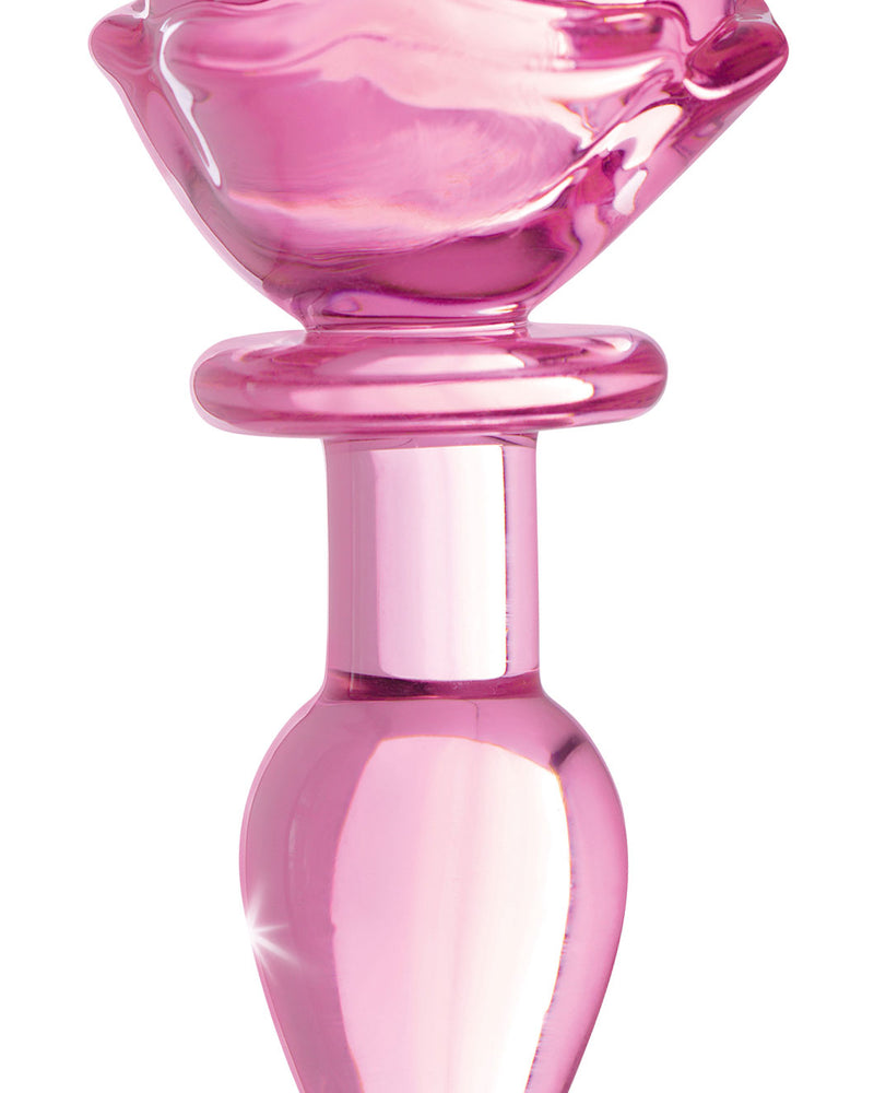 Pink Rose Glass Anal Plug - Small