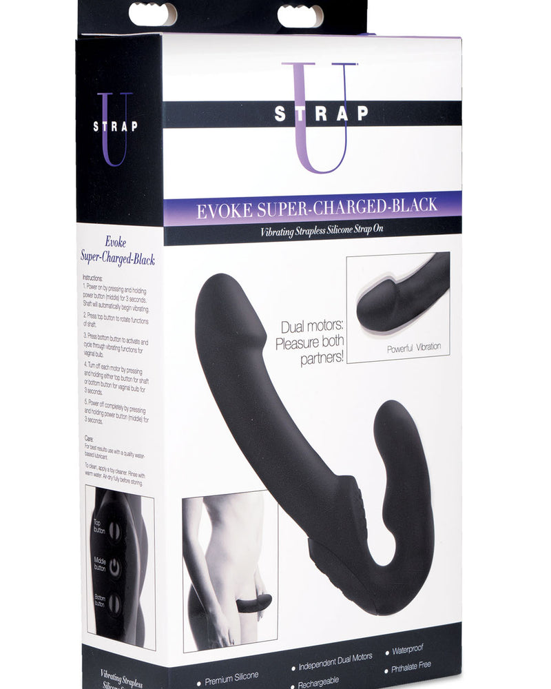 Evoke Rechargeable Vibrating Silicone Strapless Strap on - Black