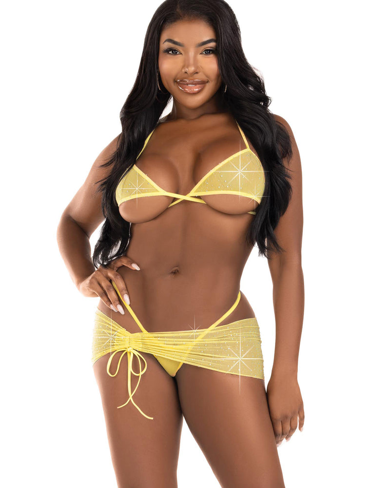 "3 Pc Rhinestone Mesh Set - Medium/large - Baby Yellow LA-81660BYELML"