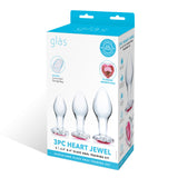 3 Pc Heart Jewel Glass Anal Training Kit - Clear/pink