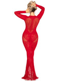 Red Lace and Net Body Con Gown - With Heart Keyhole Detail - Os