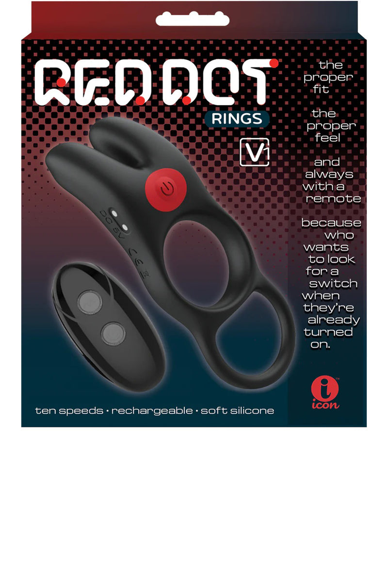 Red Dot Vibrating Cock Ring V1 With Remote - Black/red