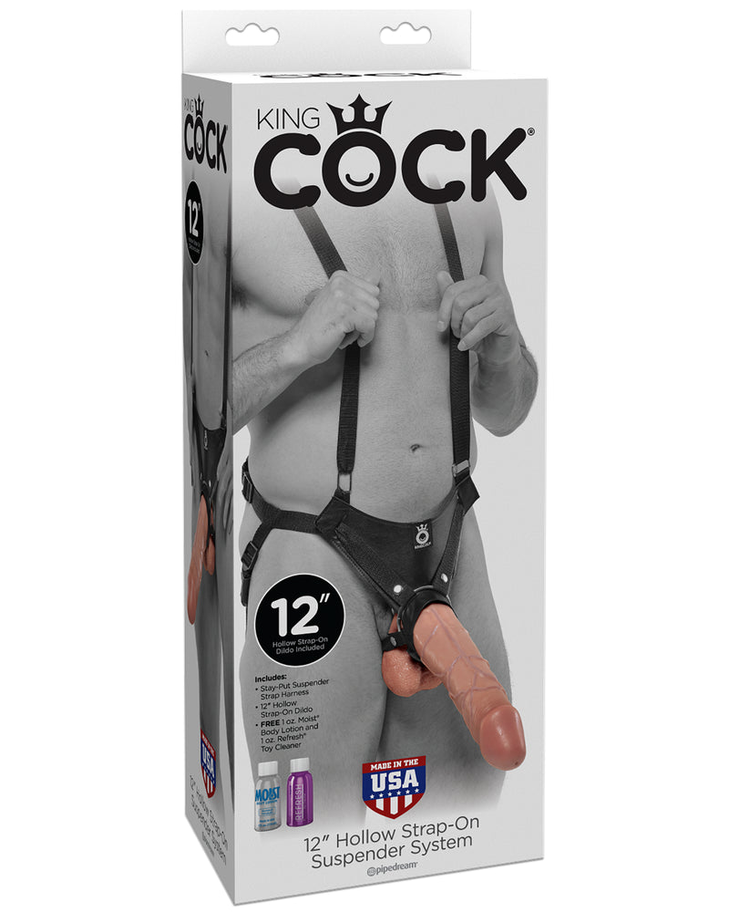 King Cock 12 Inch Hollow Strap-on Suspender System - Flesh