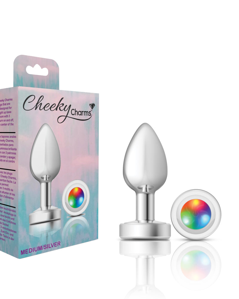 "Cheeky Charms-Silver Metal Butt Plug- Light Up-Medium VB-CC9139"