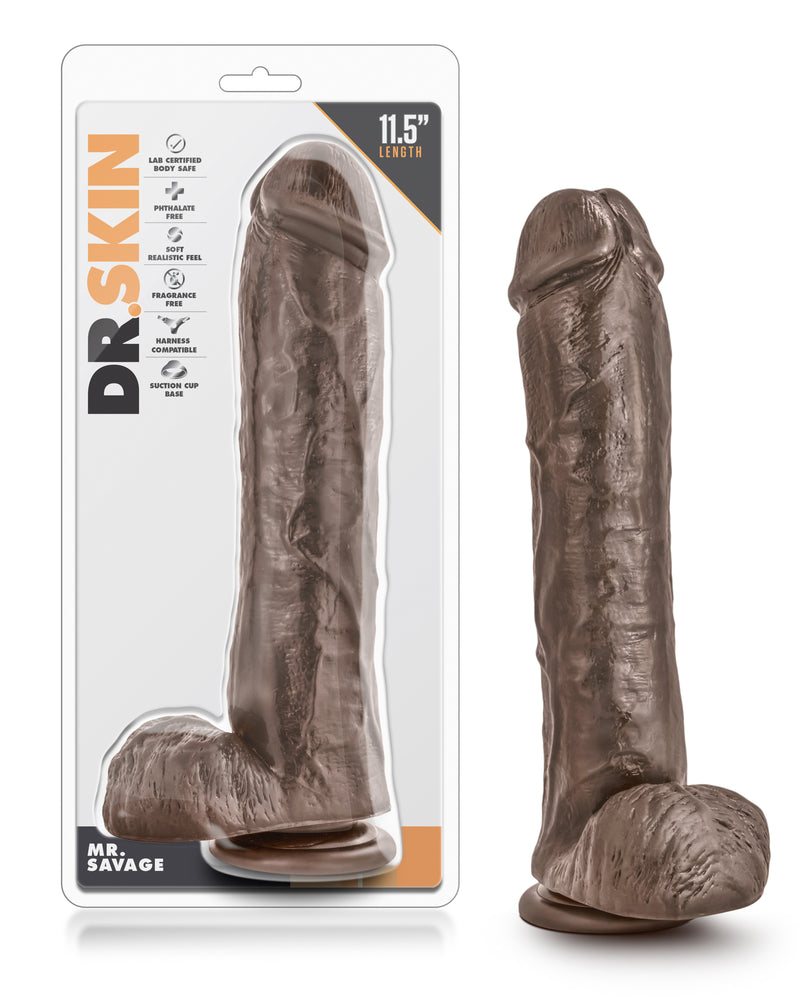 Dr. Skin Mr. Savage 11.5 Inch Dildo with Suction Cup - Chocolate