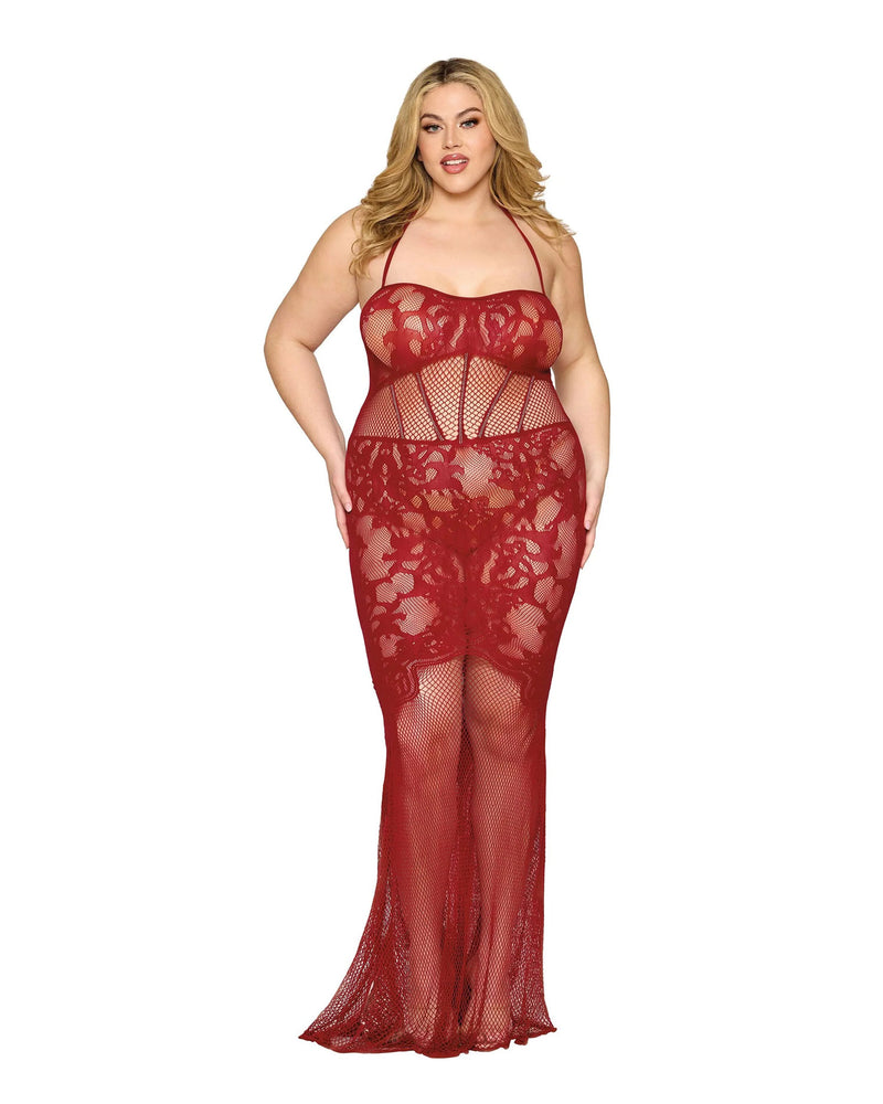 Bata Bodystocking Diamante - Talla Única Reina - Rojo