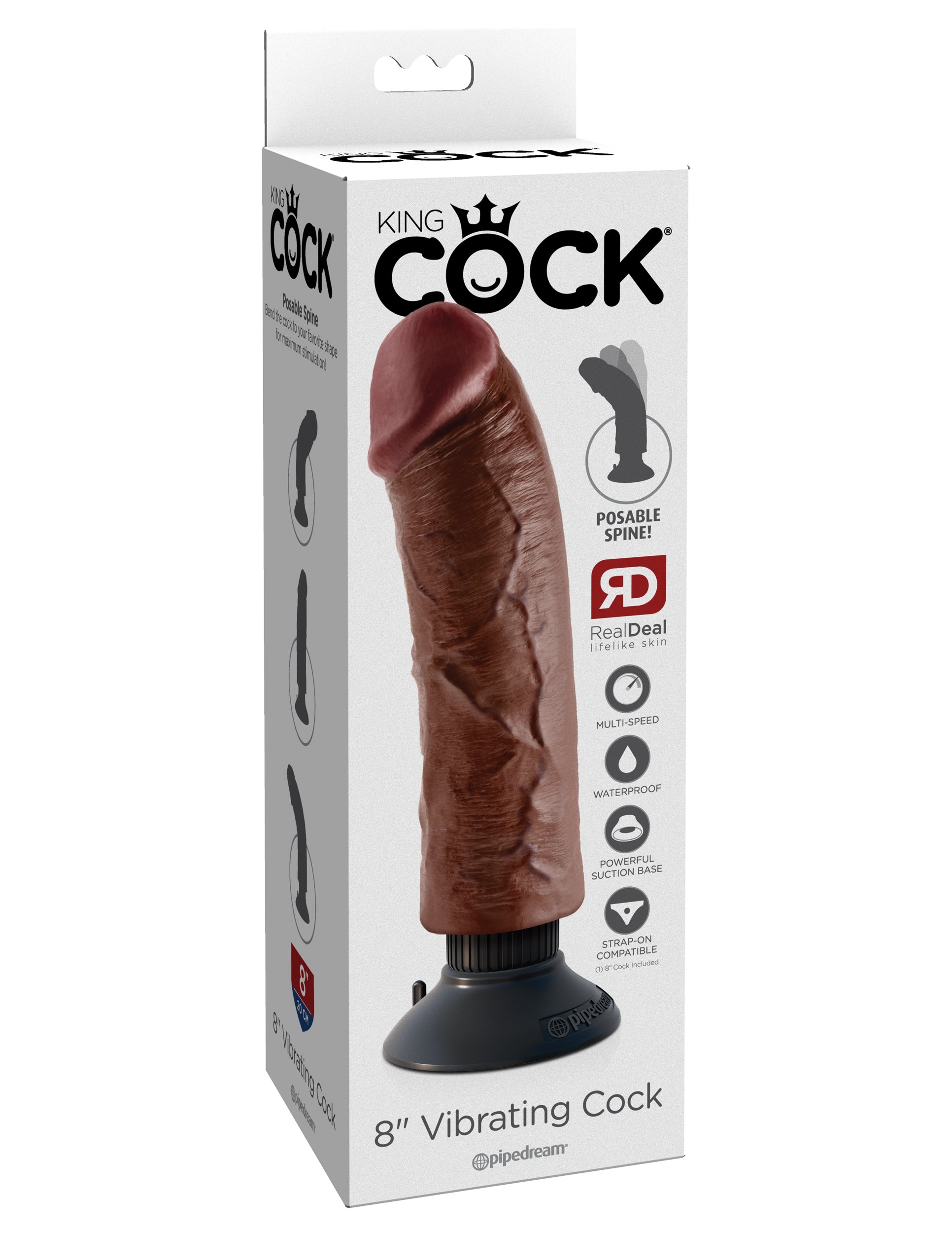 King Cock 8-Inch Vibrating Cock - Brown