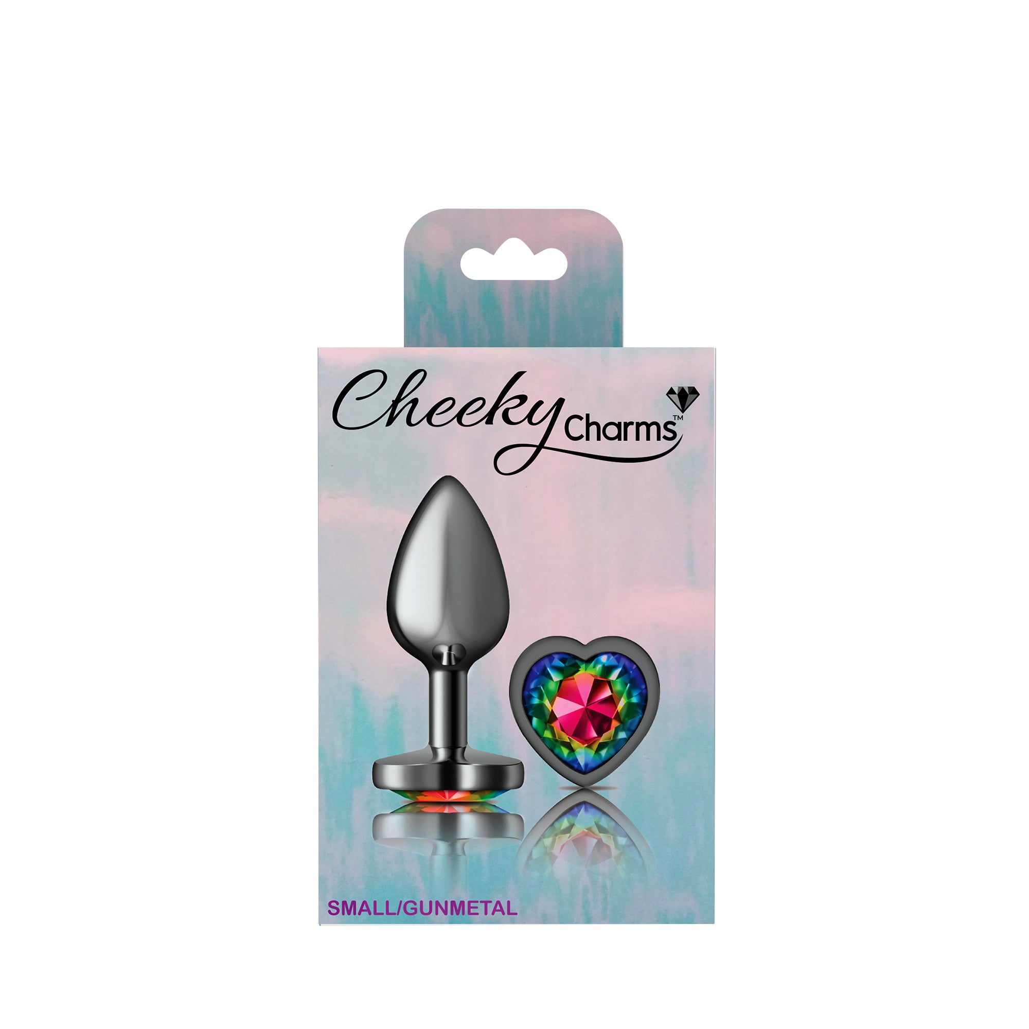 Cheeky Charms-Gunmetal Metal Butt Plug- Heart-Rainbow-Small