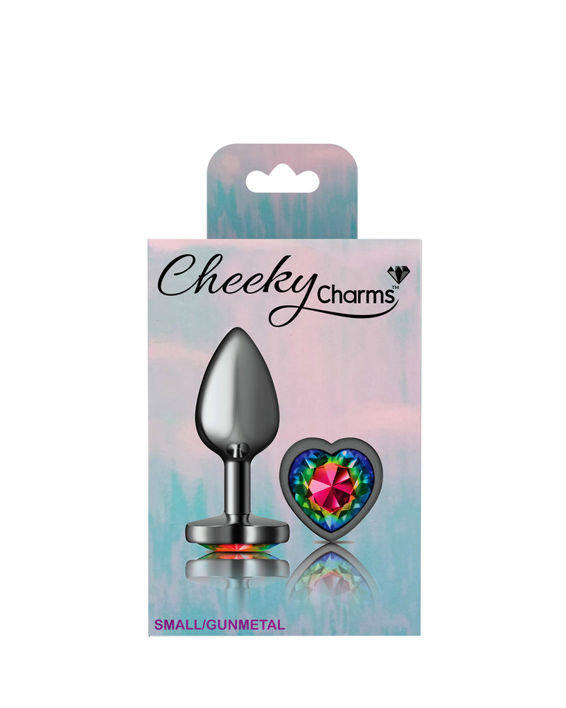 Cheeky Charms-Gunmetal Metal Butt Plug- Heart-Rainbow-Small