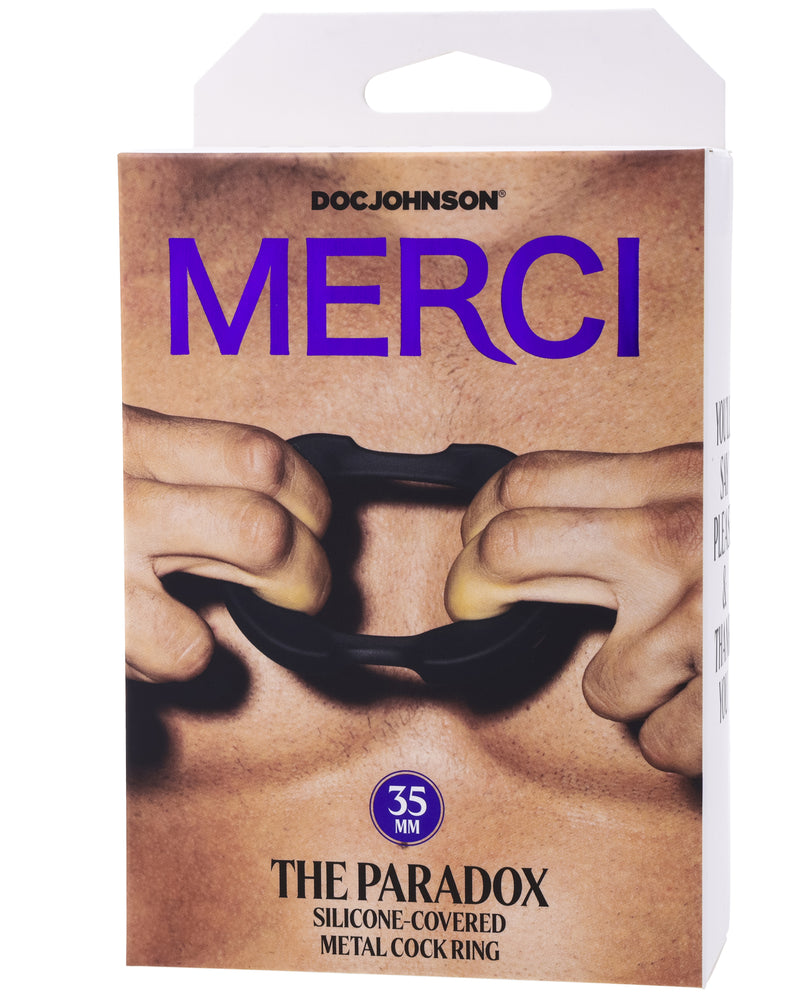 "Merci - the Paradox - Silicone Covered Metal Cock Ring - 35mm - Black DJ2402-38-BX"