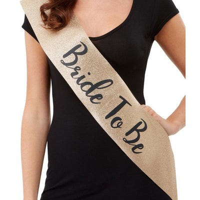 "Deluxe Glitter Bride to Be Sash - Black and Gold FV-52193"