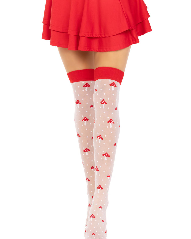 Polka Dot Mushroom Thigh High - One Size - White/red