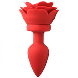 28x Silicone Vibrating Rose Anal Plug With Remote - Medium