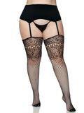 Lace Top Fishnet Backseam Stockings - 1x/2x - Black