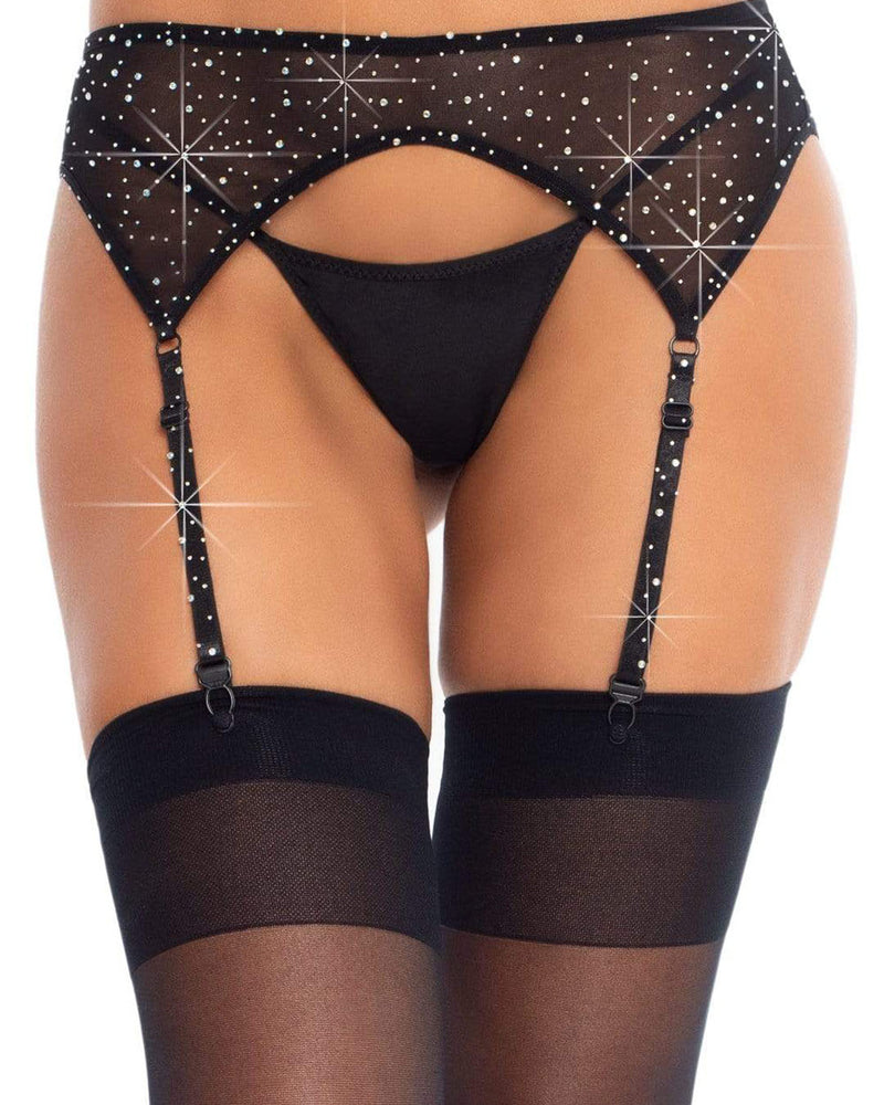 Rhinestone Garter Belt - One Size - Black