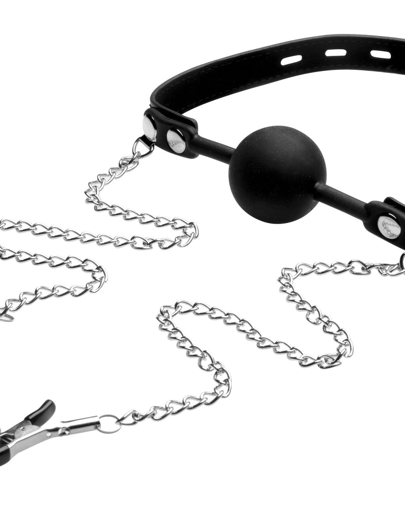 "Silicone Ball Gag W/nipple Clamps STR-AE976"