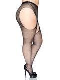 Casey Rhinestone Fishnet Suspender Pantyhose - Queen - Black