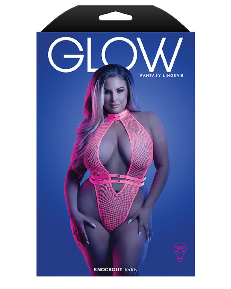 "Knockout Plunge Halter Teddy - Queen - Neon Pink FL-GL2133-QS-B"