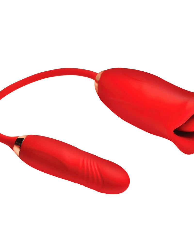 Magic Kiss Kissing Clitoral Stimulator With Thrusting Vibrator - Red