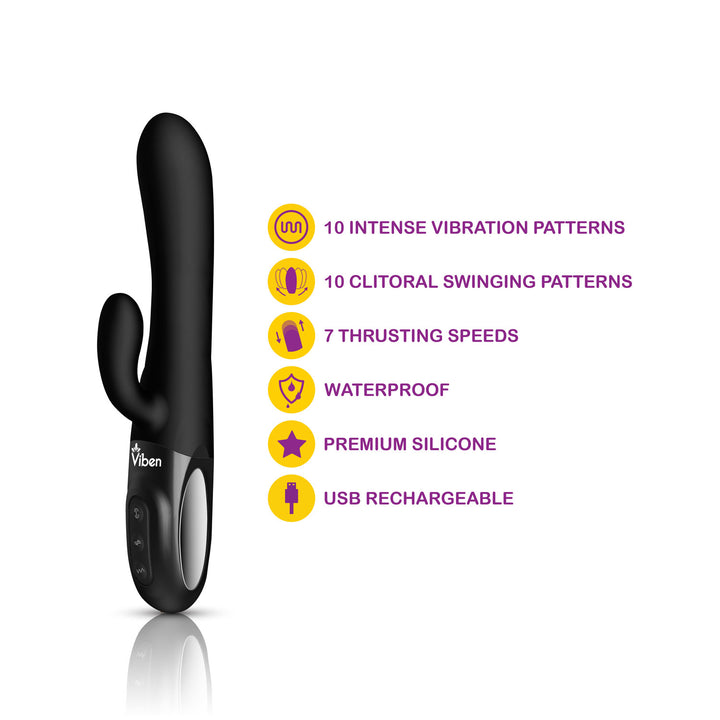 Hypnotic - Black - Thrusting Rabbit with Swinging Clitoral Stimulator