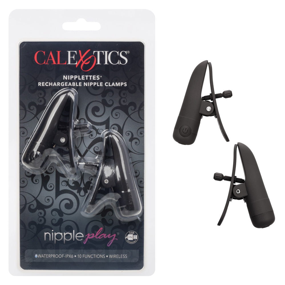 Nipple Play Nipplettes Vibrating Nipple Clamps Black Rechargeable