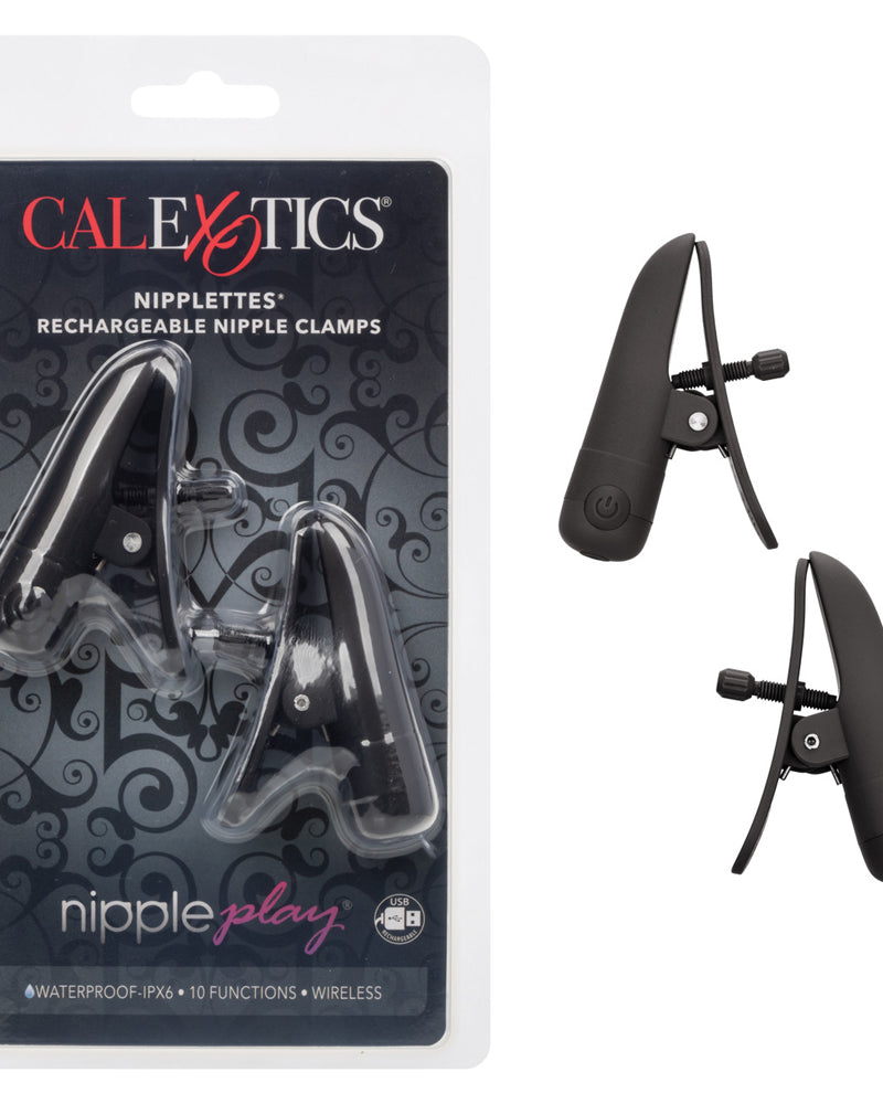 Nipple Play Nipplettes Vibrating Nipple Clamps Black Rechargeable