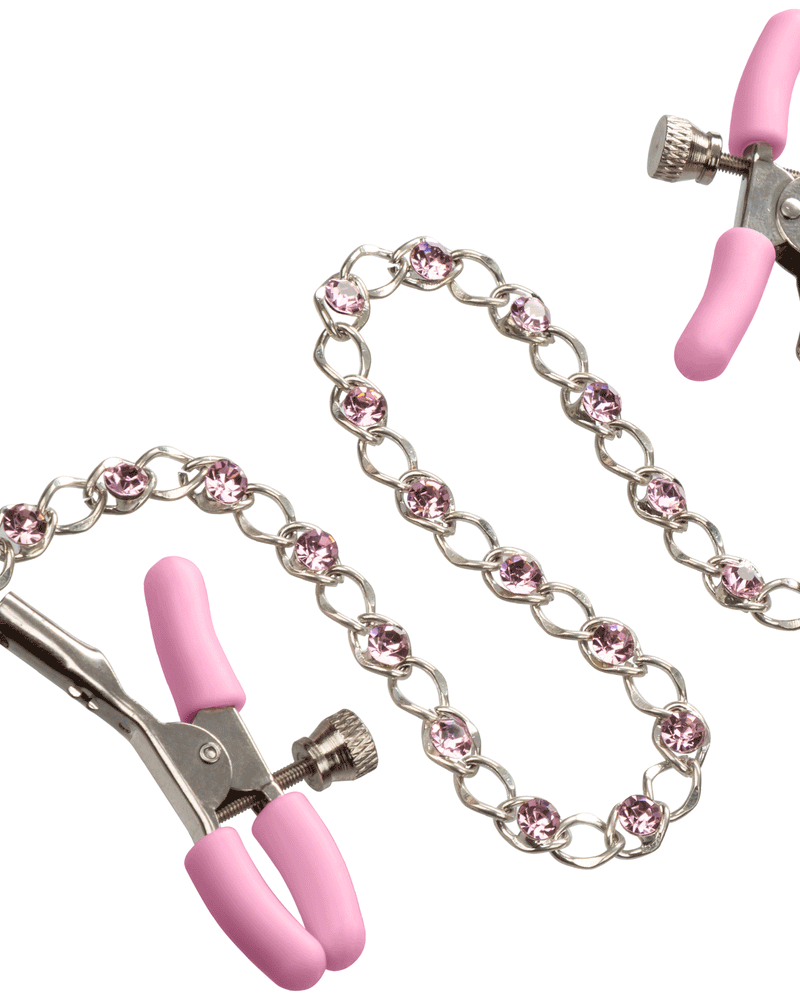 Nipple Play Crystal Chain Nipple Clamps - Pink