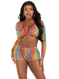 "3 Pc Net Bra Top With Shrug and Boy Shorts - One Size - Multicolor LA-81661MULOS"