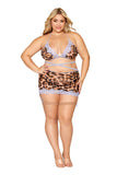 Leopard Bralette With Garter Skirt and G-String - Queen Size - Leopard