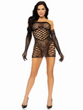 2 Pc Hardcore Net Tube Dress With Gloves - One Size - Black