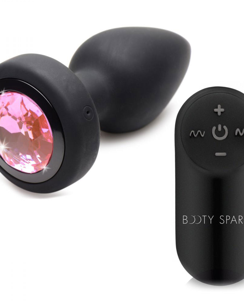 28x Silicone Vibrating Pink Gem Anal Plug With Remote - Small