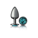 Cheeky Charms-Gunmetal Metal Butt Plug- Round-Teal-Large