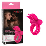 Silicone Rechargeable Dual Butterfly Ring - Pink