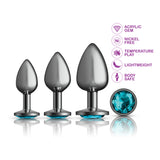 Cheeky Charms - Metal Butt Plug Gunmetal - Round - Teal - Anal Trainer Kit