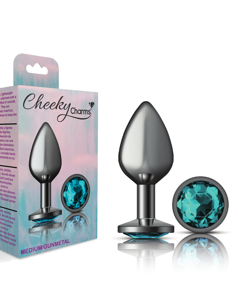 "Cheeky Charms-Gunmetal Metal Butt Plug- Round-Teal-Medium VB-CC9121"