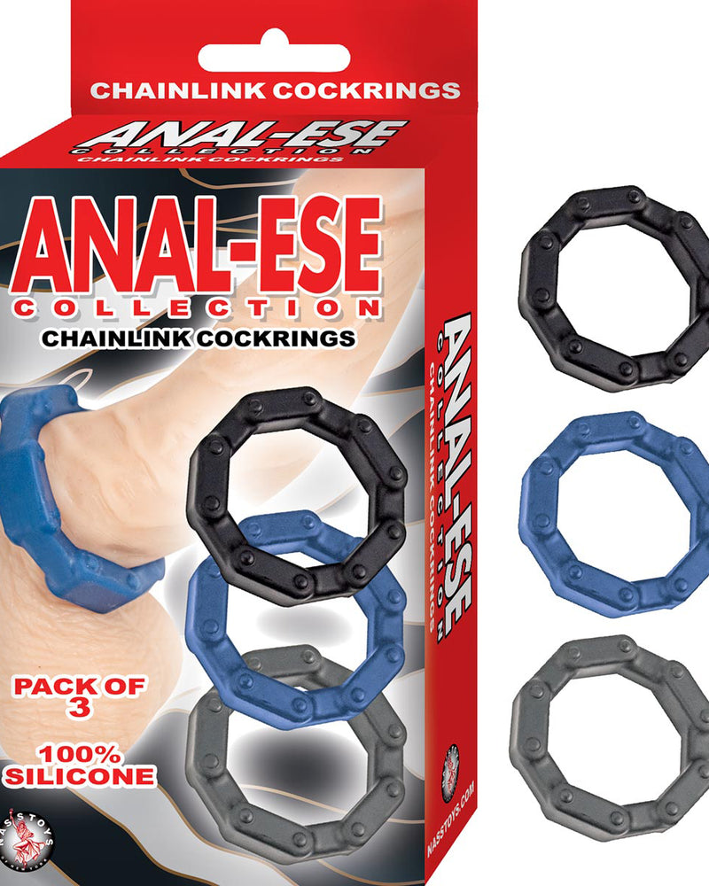 Anal-Ese Chainlink Cockrings - Black/blue/grey