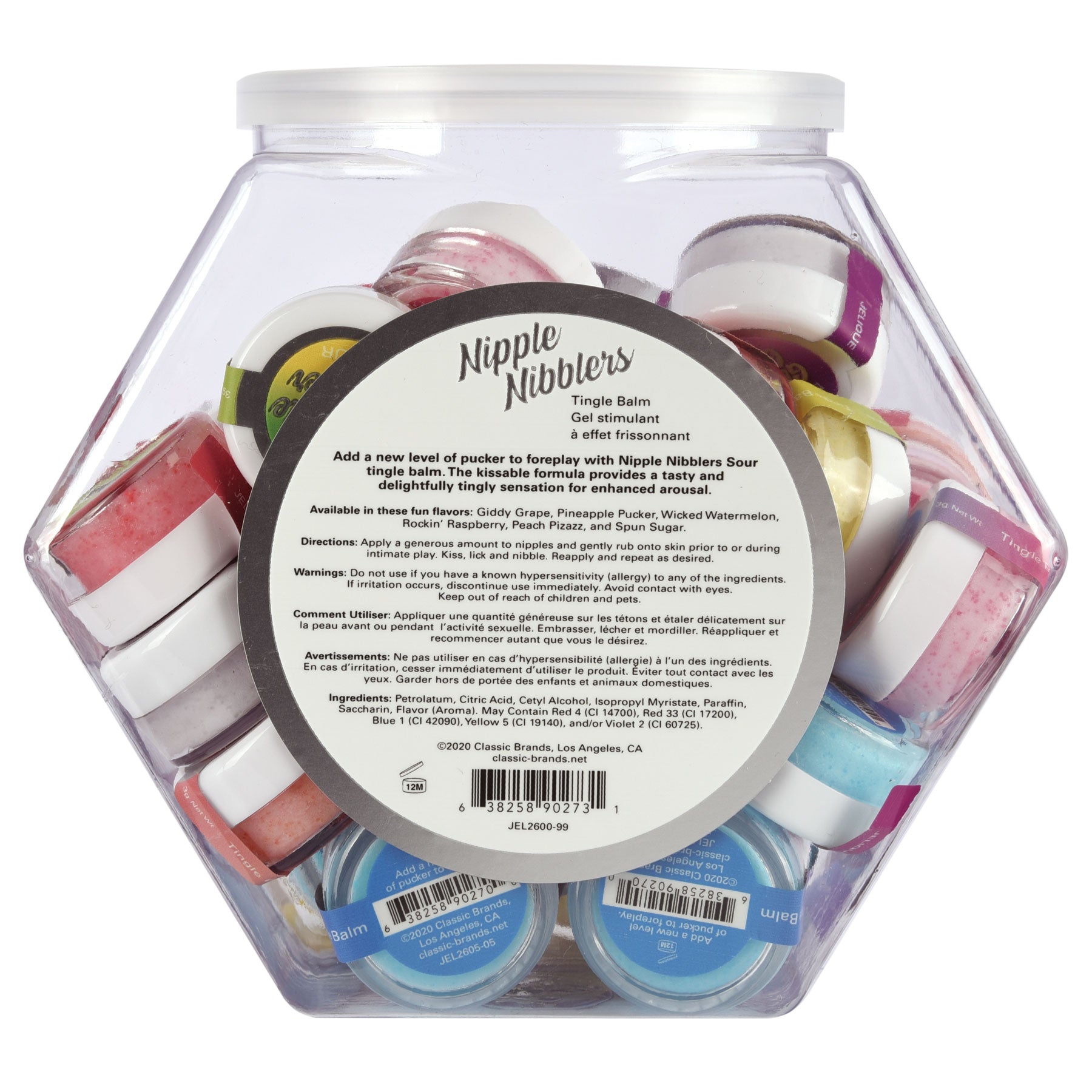 "Nipple Nibbler Sour Tingle Balm Assorted - 36 Pc. Bowl - 3g Jar JEL2600-99"