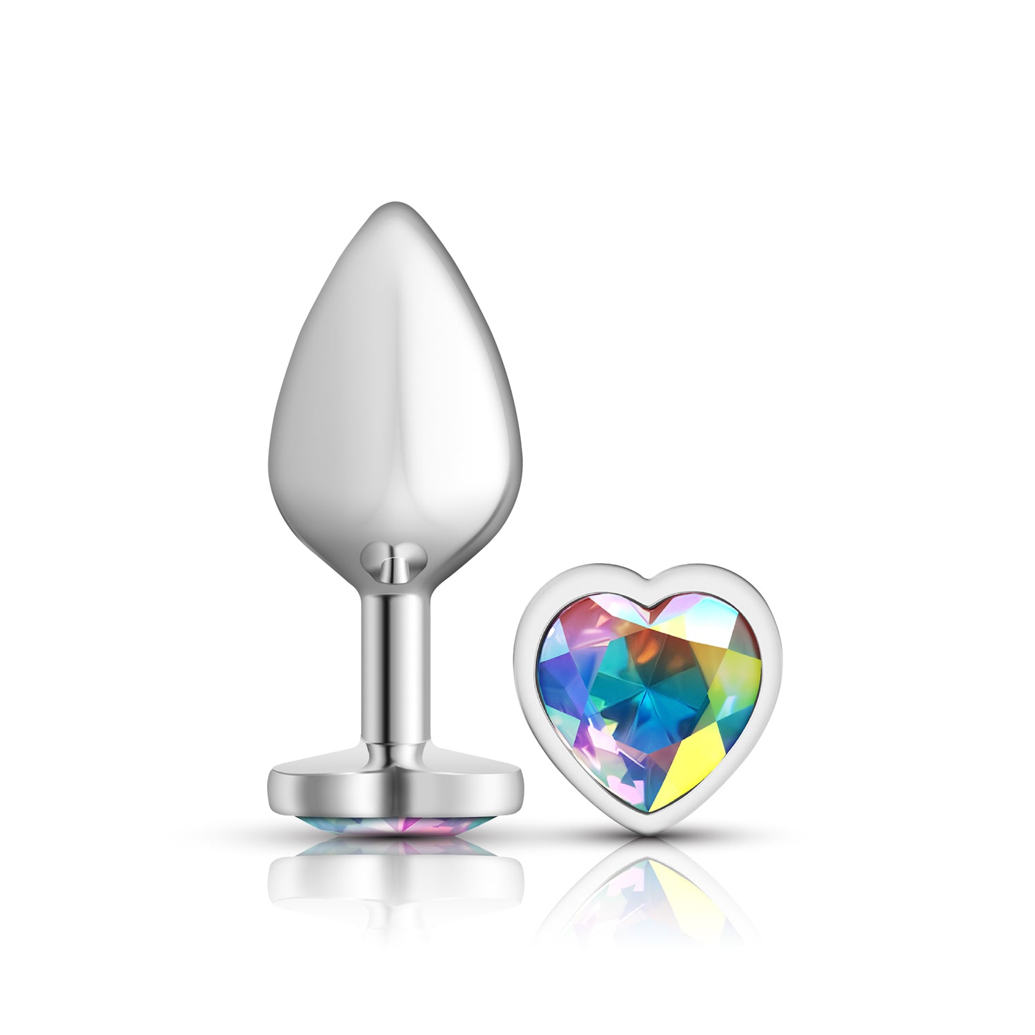 "Cheeky Charms-Silver Metal Butt Plug- Heart-Clear-Medium VB-CC9127"