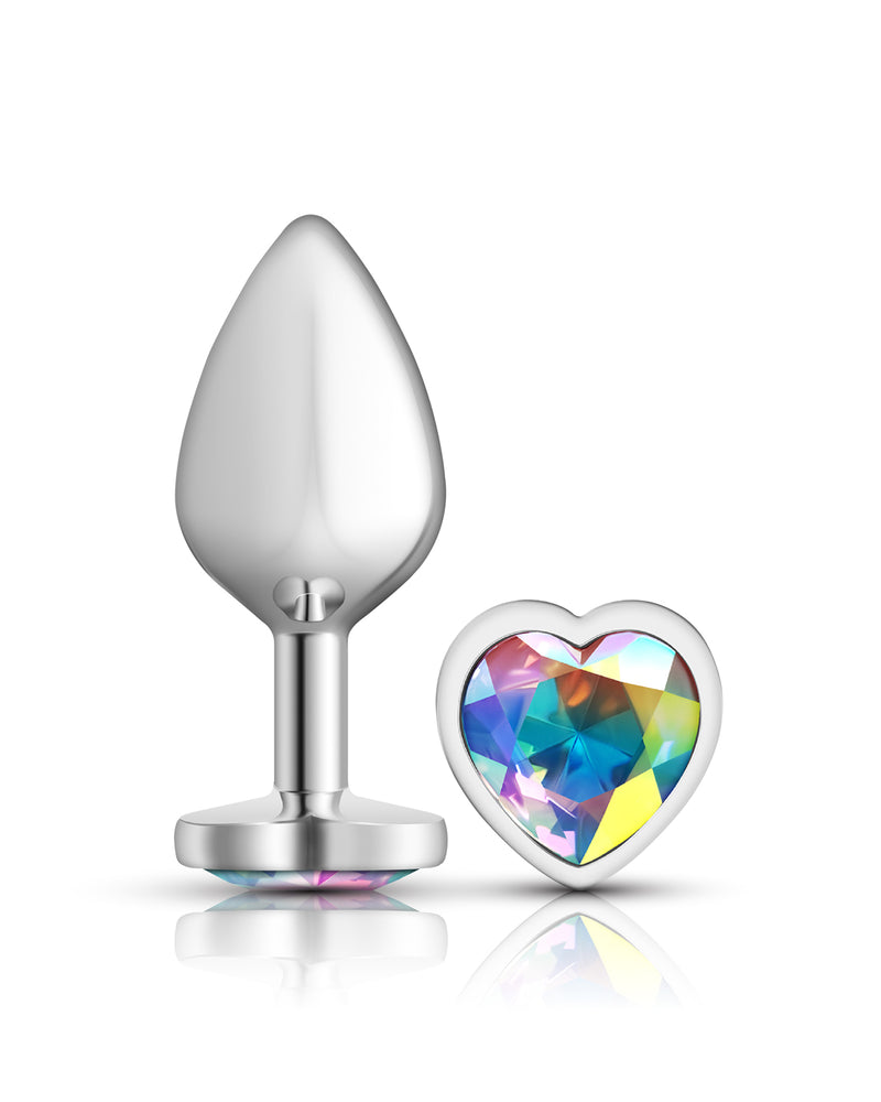 "Cheeky Charms-Silver Metal Butt Plug- Heart-Clear-Medium VB-CC9127"